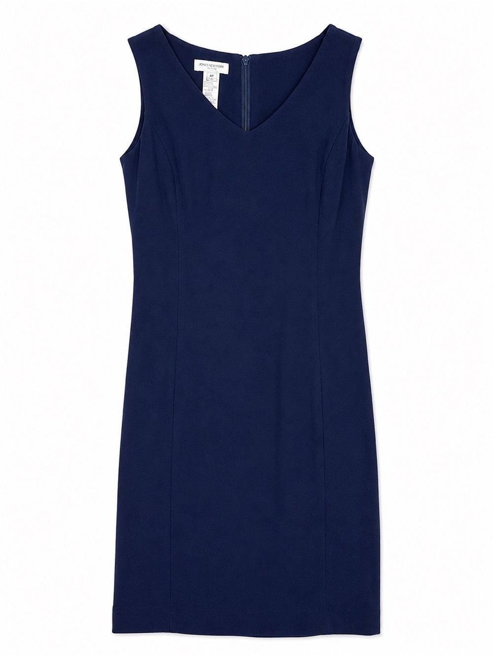 Jones New York Petite Women’s 4P Navy Blue 100% Silk Sleeveless Sheath Dress